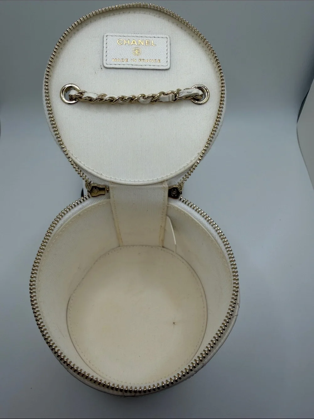 Chanel round ivory micro vanity bag ghw